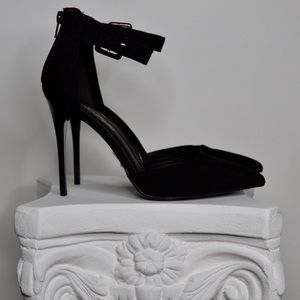 Black Suede 5 inch Heels with Ankle Buckle Strap